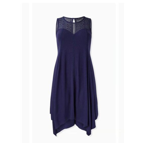 Torrid Jersey Lace High Low Sleeveless Dress Navy Size 3X Soft Casual - Picture 1 of 8